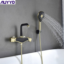 AUYYO Bathtub faucet Rose gold faucet Black all copper gold cylinder edge in-wall shower set