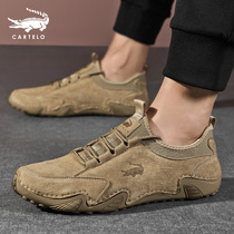 Crocodile Bean shoes mens 2021 new trendy shoes autumn leather mens shoes British Lefu shoes trend Wild Car Shoes