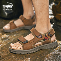 Crocodile sandals men 2021 new fashion summer wear the first layer of cowhide deodorant soft bottom daddy shoes genuine leather beach shoes