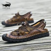 Crocodile leather baotou sandals mens 2021 new fashion summer wear the first layer of cowhide mens beach shoes leather sandals