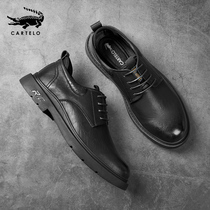 Crocodile leather shoes mens business dress leather casual shoes winter British style mens soft bottom professional interview small leather shoes