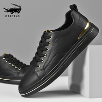 Crocodile men's shoes winter plus velvet shoes 2021 new leather men's sports casual shoes autumn black shoes