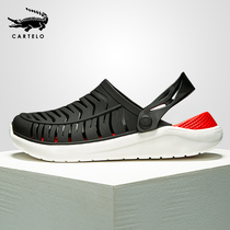 Crocodile hollow sandals mens summer breathable non-slip soft bottom wear Baotou hole shoes mens seaside beach slippers