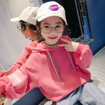 Girls autumn clothes 2021 New Korean version of foreign-style childrens middle-aged childrens spring and autumn hooded autumn long-sleeved tops