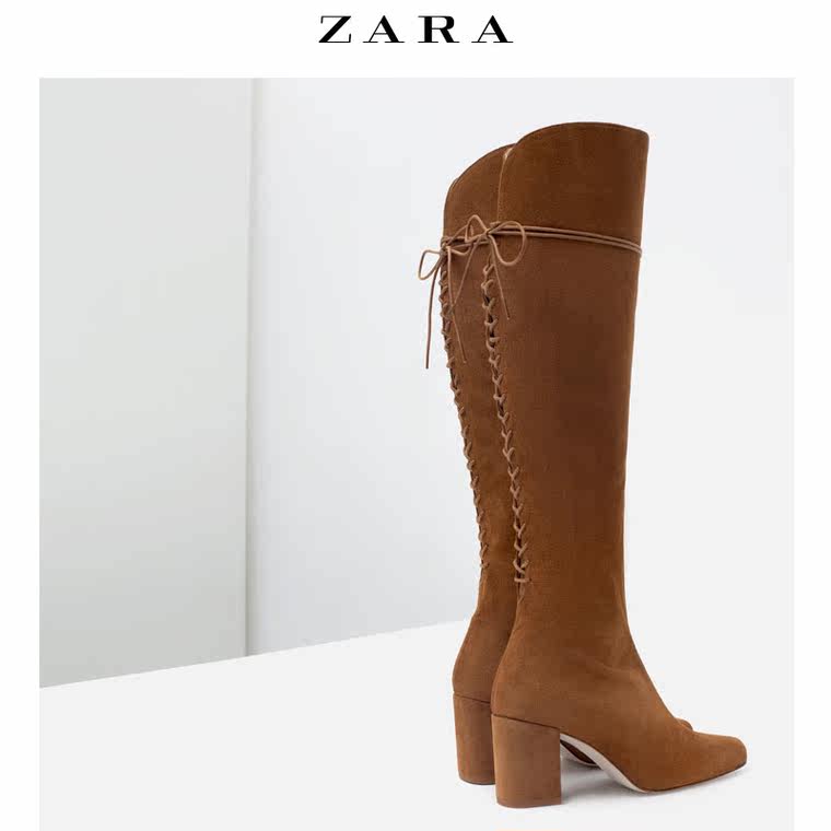 ZARA 女鞋 高跟系带皮靴 16006001113