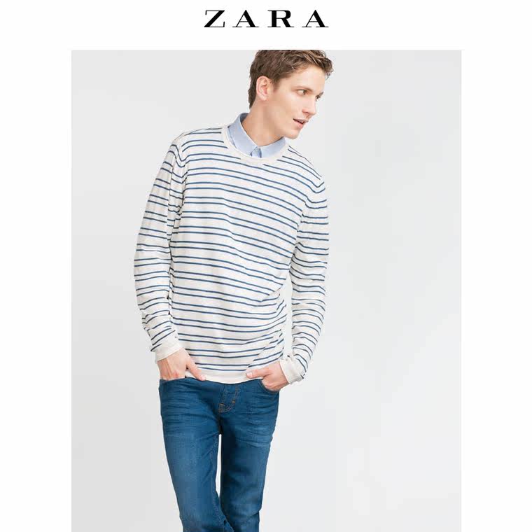 ZARA 男装 局部条纹针织衫 00367334401