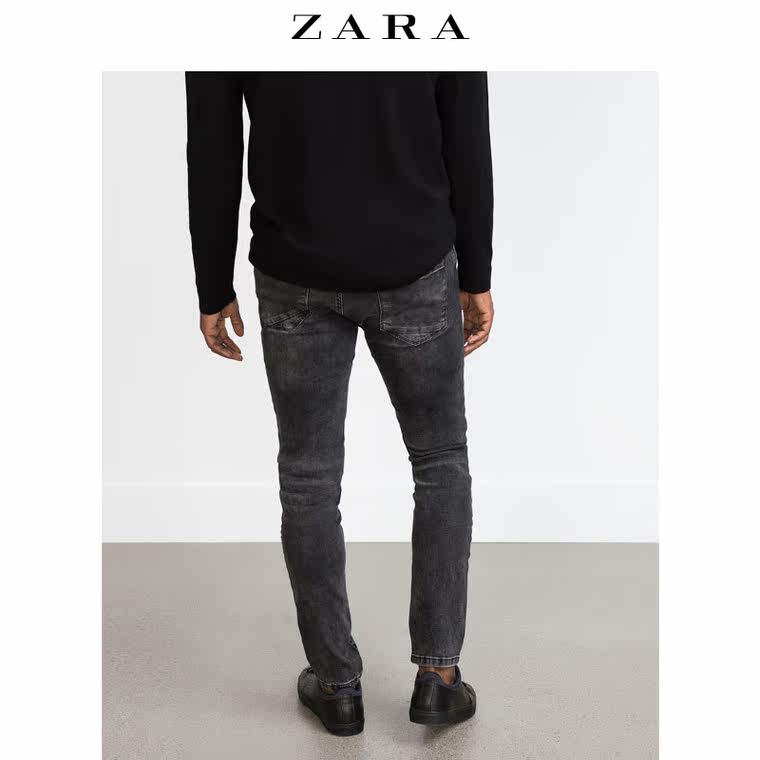 ZARA 男装 人造革装饰紧身牛仔裤 01889302802