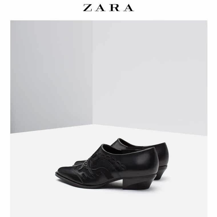 ZARA 女鞋 网眼装饰平跟皮及踝靴 15160001040