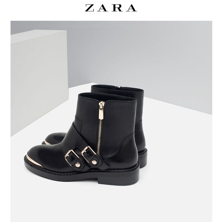 ZARA 女鞋 金属搭扣和鞋头真皮短靴 15150001040