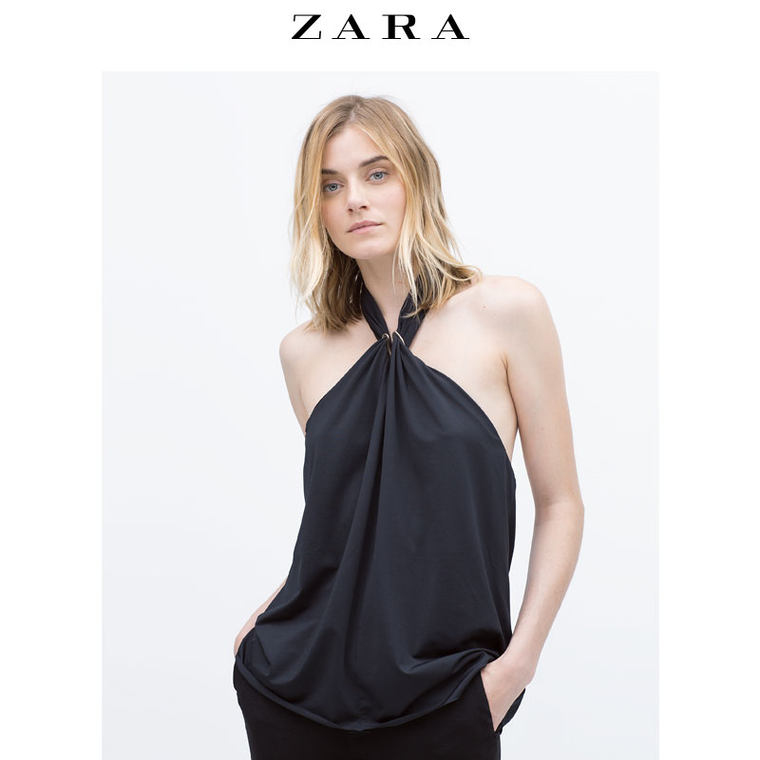 春夏折扣 ZARA 女装 金属扣件挂脖领上衣 07568042800