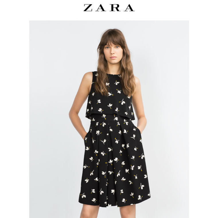 ZARA 女装 印花吊带连身裙 07804072093