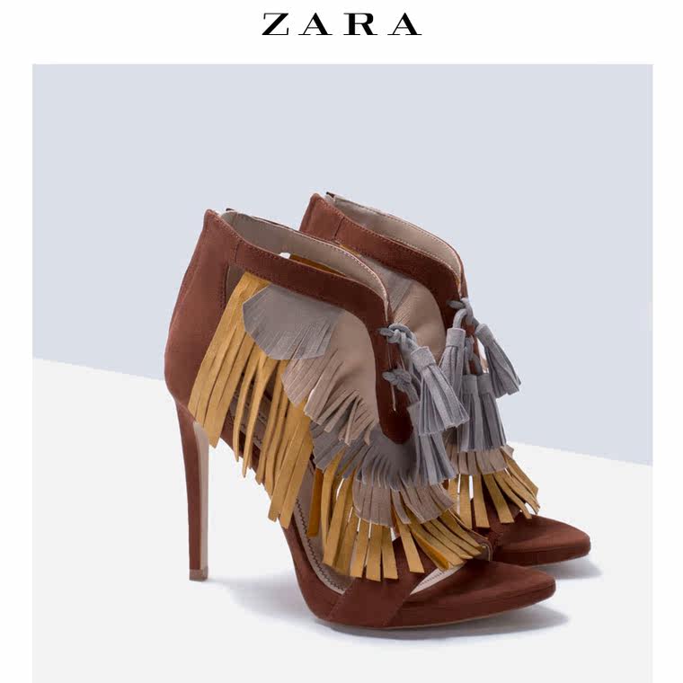 ZARA 女鞋 流苏三色高跟凉鞋 16612001202