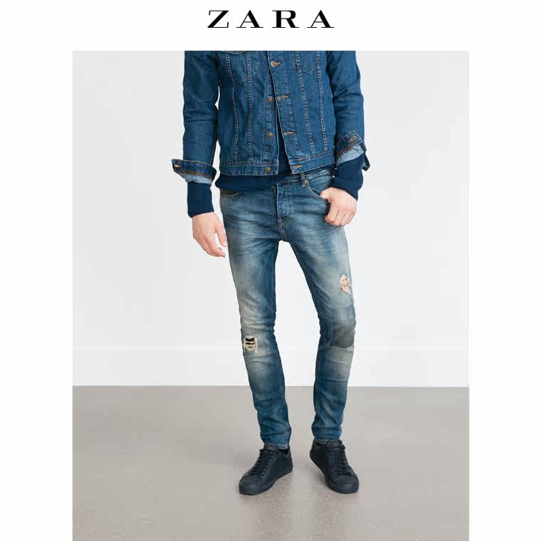 ZARA 男装 皮质小口袋装饰牛仔裤 00905302407