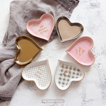 chic wind Nordic gold stroke letter heart shaped ceramic dish jewelry ring storage dish dessert small plate