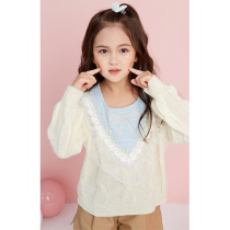 Girls Sweater Autumn 2021 New Chinese Tong Korean Nail Bead Pullover Knit Childrens Casual Knitted Sweater