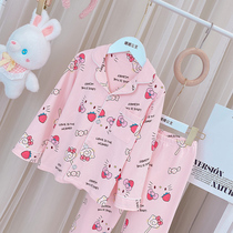 Girls home clothes 2021 Spring and Autumn New Tong cartoon printing pajamas set little girl two-piece foreign style