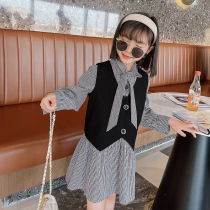 Girls spring new suit 2021 spring and autumn childrens foreign style college wind vest dress two-piece suit skirt tide