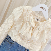 Girl shirt autumn 2021 new medium and big child Korean embroidery lace shirt little girl Joker coat tide