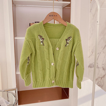 Girls Cardigan Set 2021 Autumn New Tong Korean Sling Sweater Jacket Childrens Fashion Top Tide