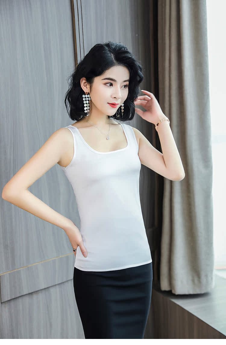 女吊带背心打底内搭真丝背心修身大码胖mm绿色白色黑色背心百搭夏