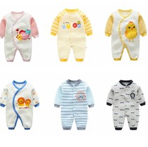 Baby one-piece long sleeve autumn and winter thin cotton coat out clothing 0-1 years old plus cotton pajamas Newborn clothes climbing clothes