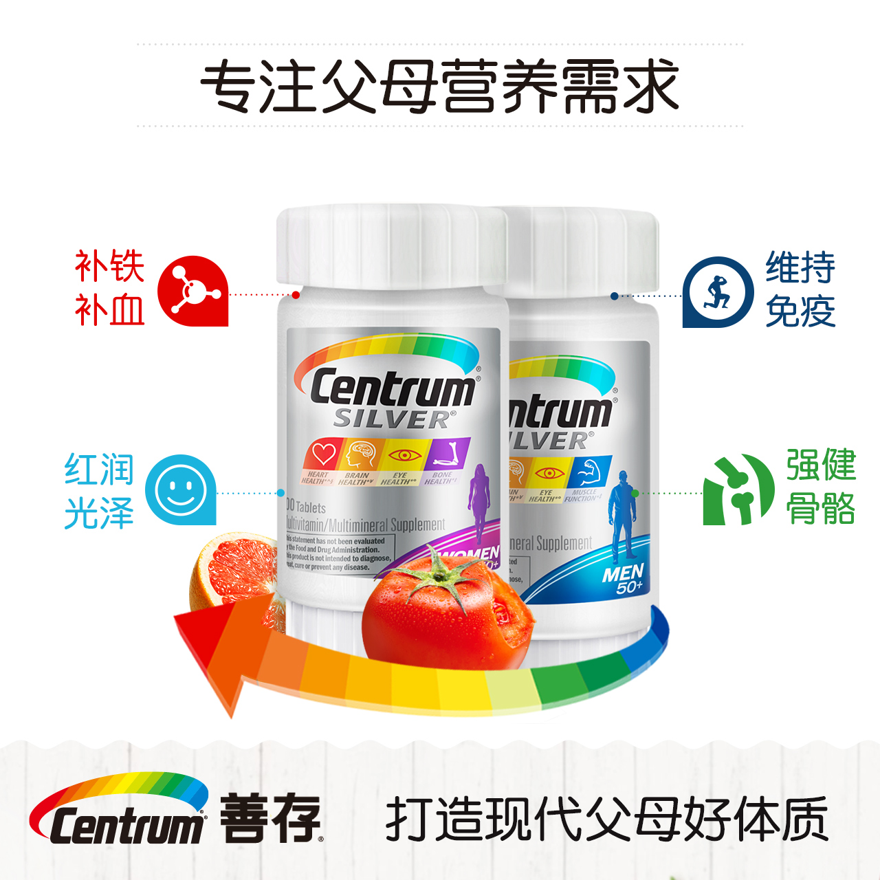 Centrum/善存中老年银片复合维生素组合套餐 男士100粒+女士100粒-tmall.hk天猫国际产品展示图1