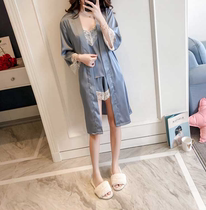 Silk pajamas womens suit counter Ice Silk mulberry silk sling shorts robe three-piece luxury silk home wear