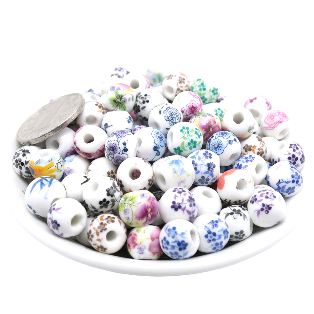 Jingdezhen ceramic paste printing name plum flower peony beads diy ceramic beads 10 mm mm 1 cm loose bead