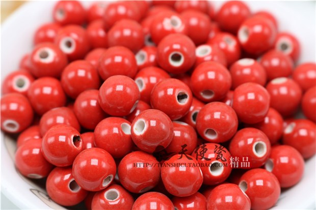 Steel smooth big red Chinese porcelain beads round red ceramic beads round bead son diy bracelet necklace beads