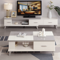 Nordic coffee table TV cabinet combination Modern simple small apartment living room household tempered glass solid wood tea table set