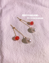 Gentle temperament makes you always exude invincible charm Natural rhodolite pearl earrings 14k gold