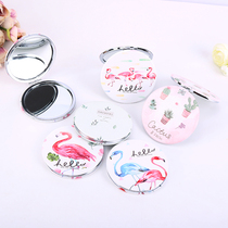 Fashion leather mirror Korean creative lady portable makeup mirror student mini portable folding small mirror double-sided mirror