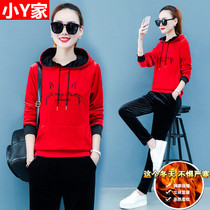 Gold Velvet Casual Sports Suit Women Autumn Winter Clothing 2021 New Gafu Thickened Big Code Womens Fashion Two Sets