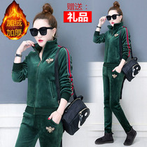 Gold Velvet Sweater Sports Suit Women 2021 Autumn Winter New Fashion Plus Suede Thickened Casual Wear Two Suits