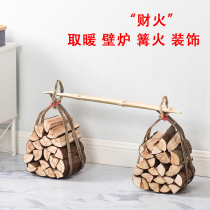 Outdoor wood log fireplace heating wood background wall living room decoration hotel homestay wood bonfire picnic stove