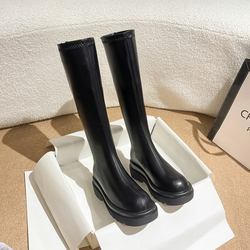 Small cylinder surrounding long cylinder boots woman 2023 new black autumn and winter thick bottom slim but knee-high cylinder boots long boots-Taobao