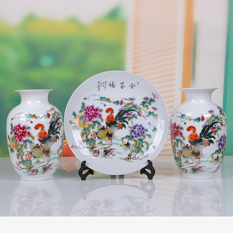 Jingdezhen ceramics family three - piece vase plates modern household adornment handicraft furnishing articles