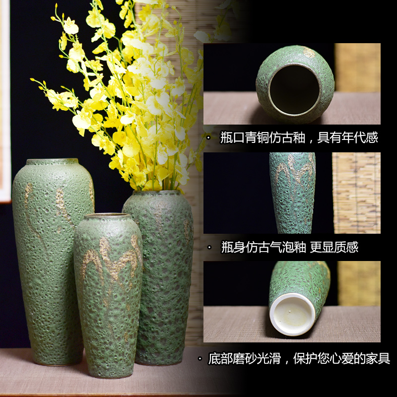 Jingdezhen coarse some ceramic pot pottery three - piece antique vase to restore ancient ways small and pure and fresh, vases, flower arranging furnishing articles in the living room