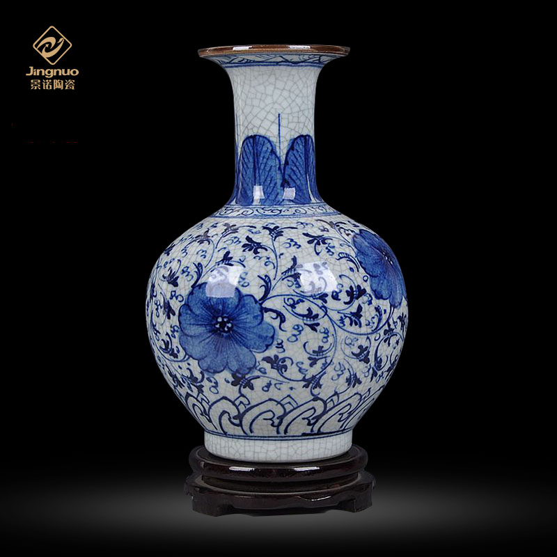 Jingdezhen ceramic hand - made guanyao blue and white porcelain flower rich ancient frame under the glaze color antique crafts home sitting room decoration