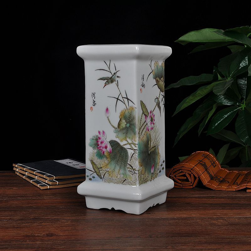 Scene, jingdezhen ceramic furnishing articles hand - made archaize square usual calligraphy and painting tube study office decoration