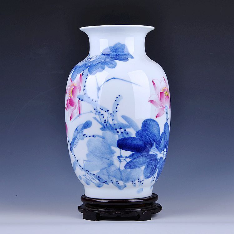 Jingdezhen ceramics famous masterpieces hand - made idea gourd vase of blue and white porcelain lotus rhyme collection certificate