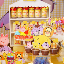 Cute bear theme Pooh boy baby birthday party decoration dessert table poster custom name flag