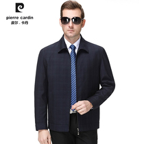 Pierre Cardan 2022 Spring Autumn New Collar Loose Middle Age Mens Big Code Plaid Jacket Jacket Dad Dress