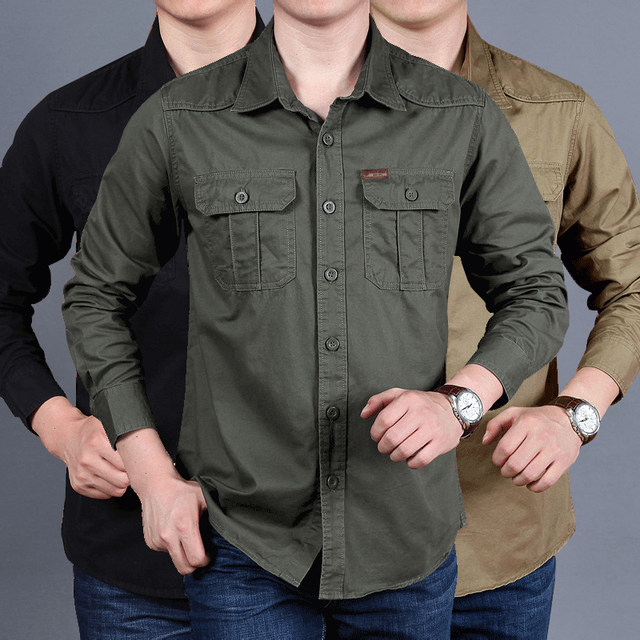 Shirt Men Autumn/Winter Pure Cotton Tooling Outdoor Leisure Loose Long Sleeve Shirt Large Men's Padded Padded Overcoat Shirt Men Autumn/Winter Pure Cotton Tooling Outdoor Leisure Loose Long Sleeve Shirt Large Men's Padded Padded Overcoat