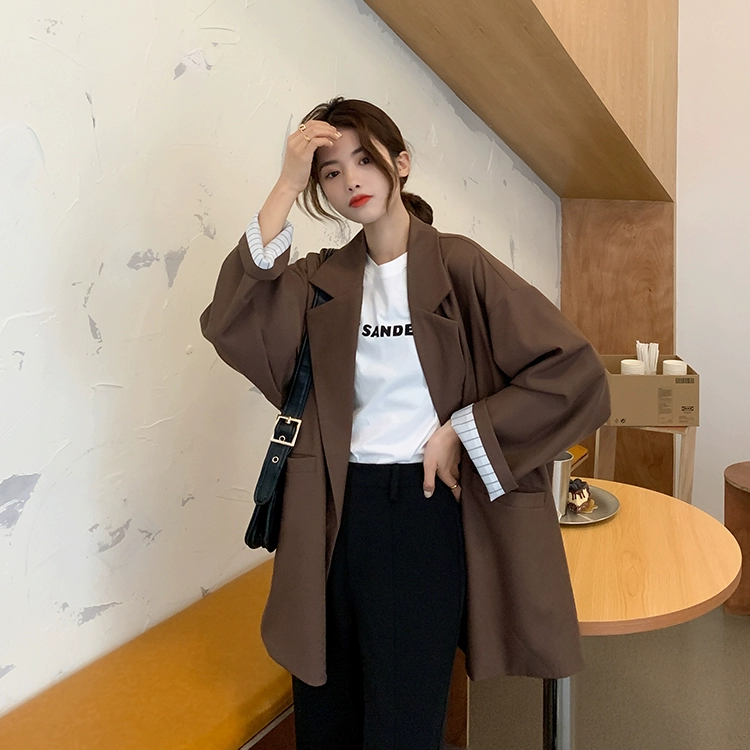 200 pound của chị béo quần áo phụ nữ mùa xuân in Hàn Quốc áo khoác thường phục cộng với chất béo kích thước lớn hơn sinh viên nhỏ triều đại bộ đồ - Business Suit