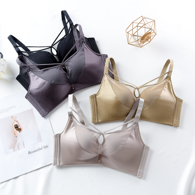 r0558 抹胸式无钢圈文胸罩性感镂空前交叉美胸聚拢内衣套装