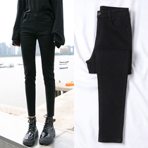 Black jeans women high waist thin 2021 spring and summer new elastic tight nine foot pants show high eight points tide