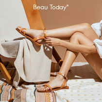 BT Roman sandals womens shoes 2021 summer new beach resort leather fashion wild cross with flat shoes