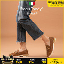 BeauToday2021 summer new English style loafers womens shoes flat thick heel leather low heel single shoes women