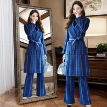 Early autumn fashion suit female Korean version 2021 new foreign style two-piece set age age temperament woolen jacket wide leg pants